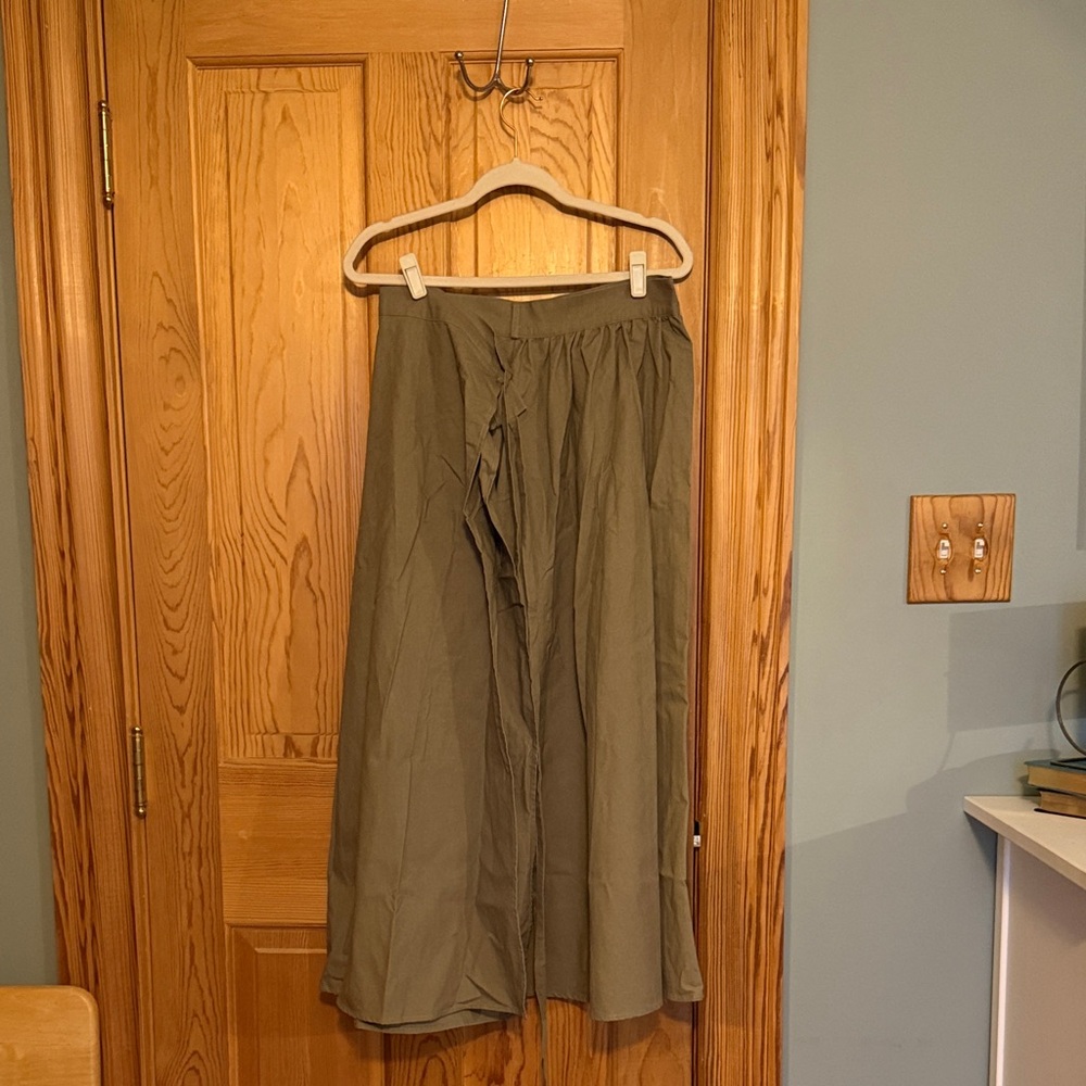 Women's Linen & Cotton Wrap Skirt Casual Maxi Skirt Vintage A line Linen Skirt